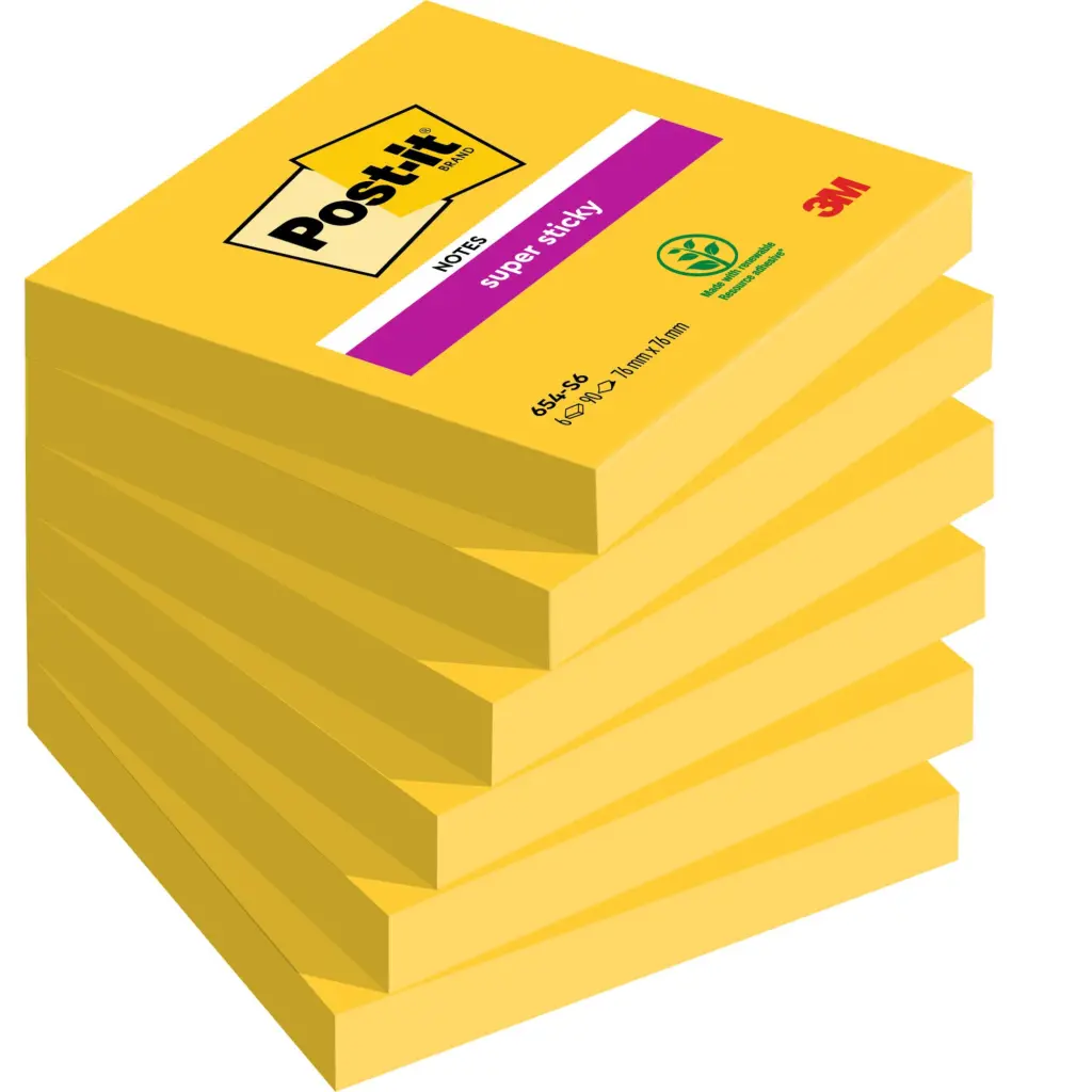 Post-it® Super Sticky Notes Ultra Colours 76 mm x 76 mm 90 Sheets/Pad 6 Pads/Pack 100% PEFC SGSCH-PEFC-COC-110078