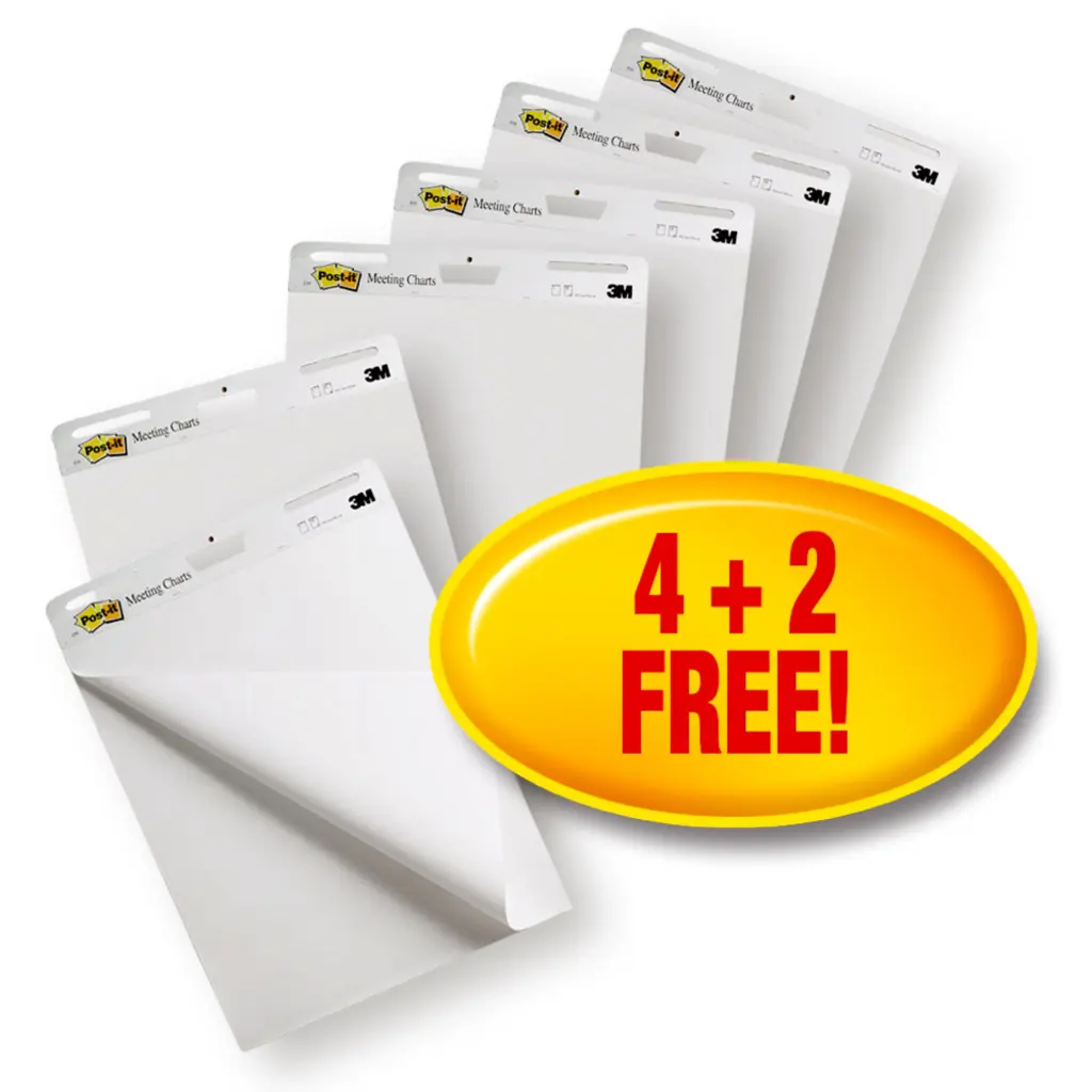 Post-it® Super Sticky Self Stick Meeting Chart 559VP White 63.5 cm x 76.2 cm Promo Pack 4 + 2 FREE Pads/Pack 100% PEFC SGSCH-PEFC-COC-110078