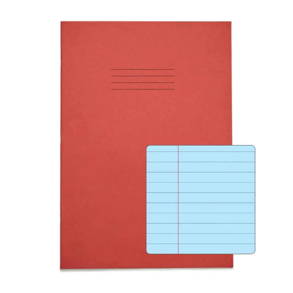 RHINO A4 Special Exercise Book 48 Page Red with Tinted Blue Paper F8M (Pack of 10)