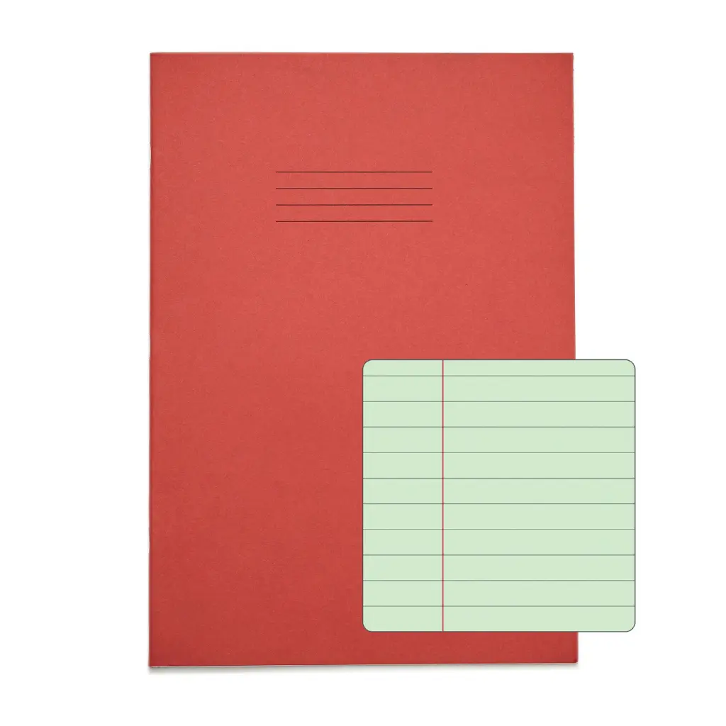 RHINO A4 Special Exercise Book 48 Page Red with Tinted Green Paper F8M (Pack of 10)