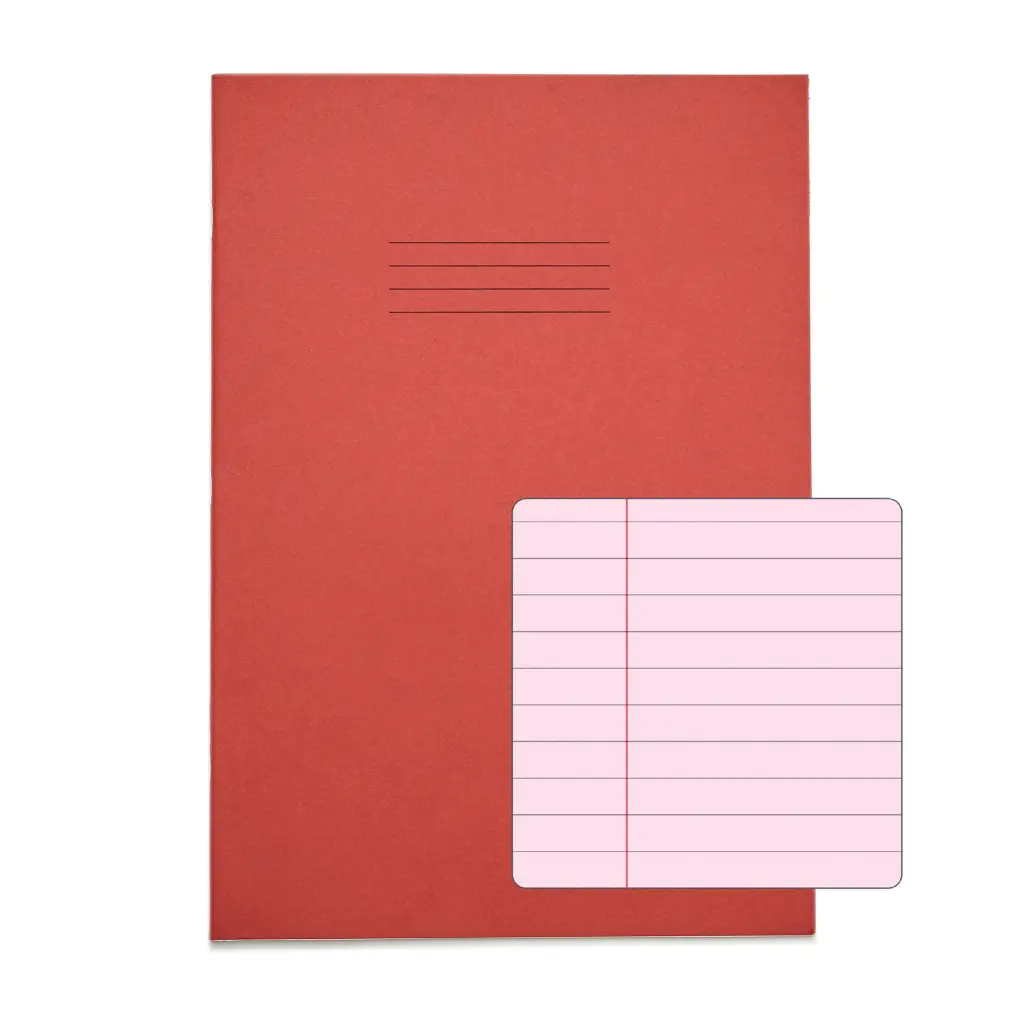 RHINO A4 Special Exercise Book 48 Page Red with Tinted Pink Paper F8M (Pack of 10)