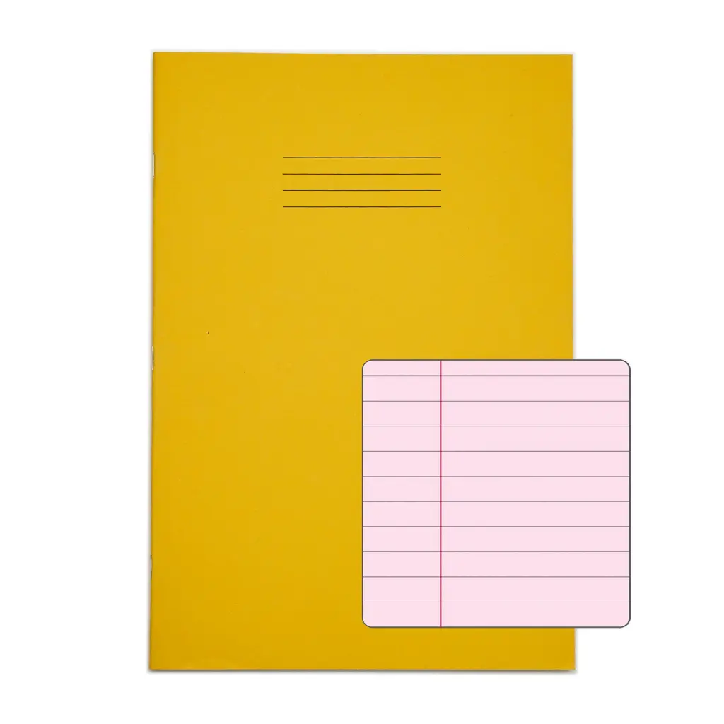RHINO A4 Special Exercise Book 48 Page Yellow with Tinted Pink Paper F8M (Pack of 10)