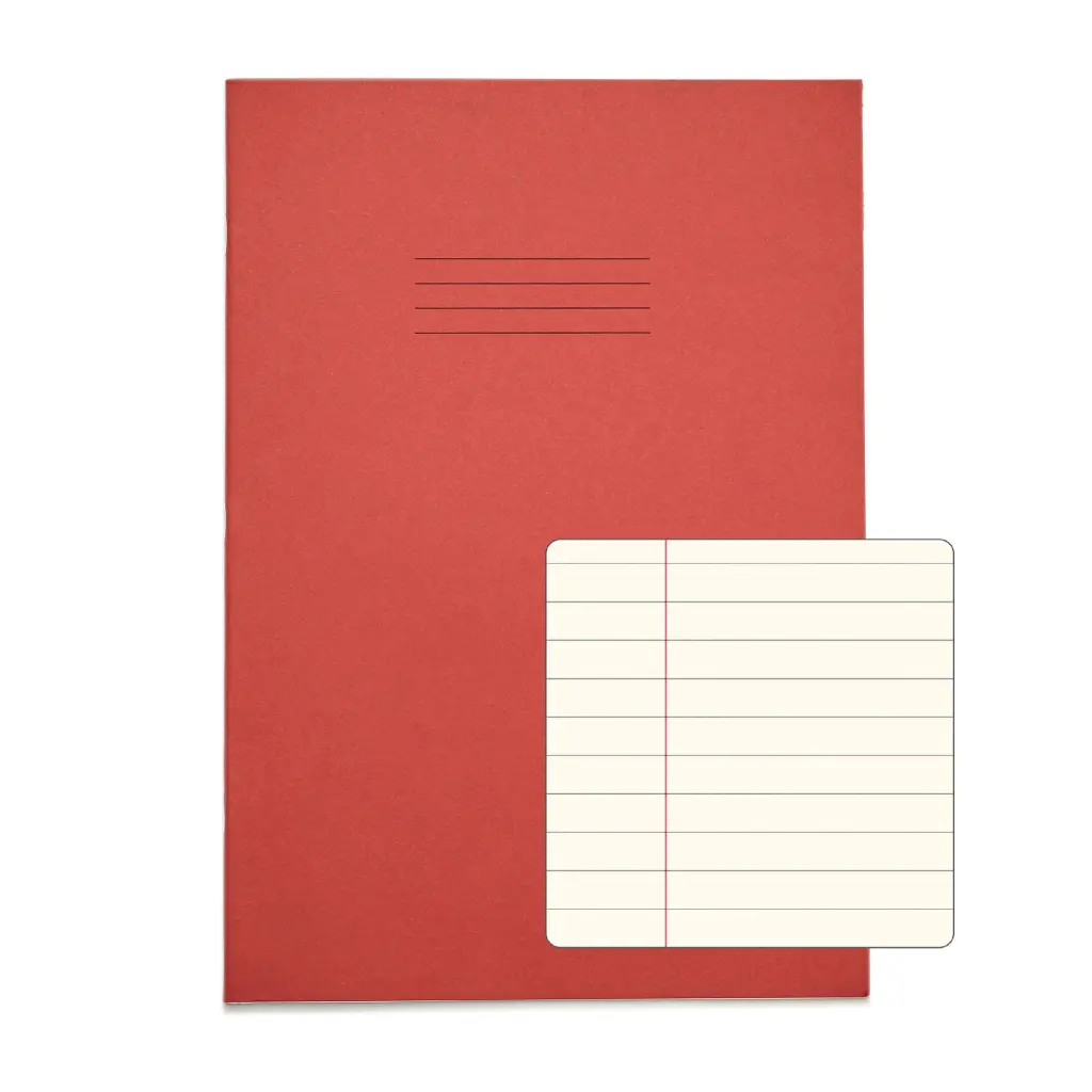 RHINO A4 Special Exercise Book 48 page Red with Cream Tinted Paper F8M (Pack of 10)
