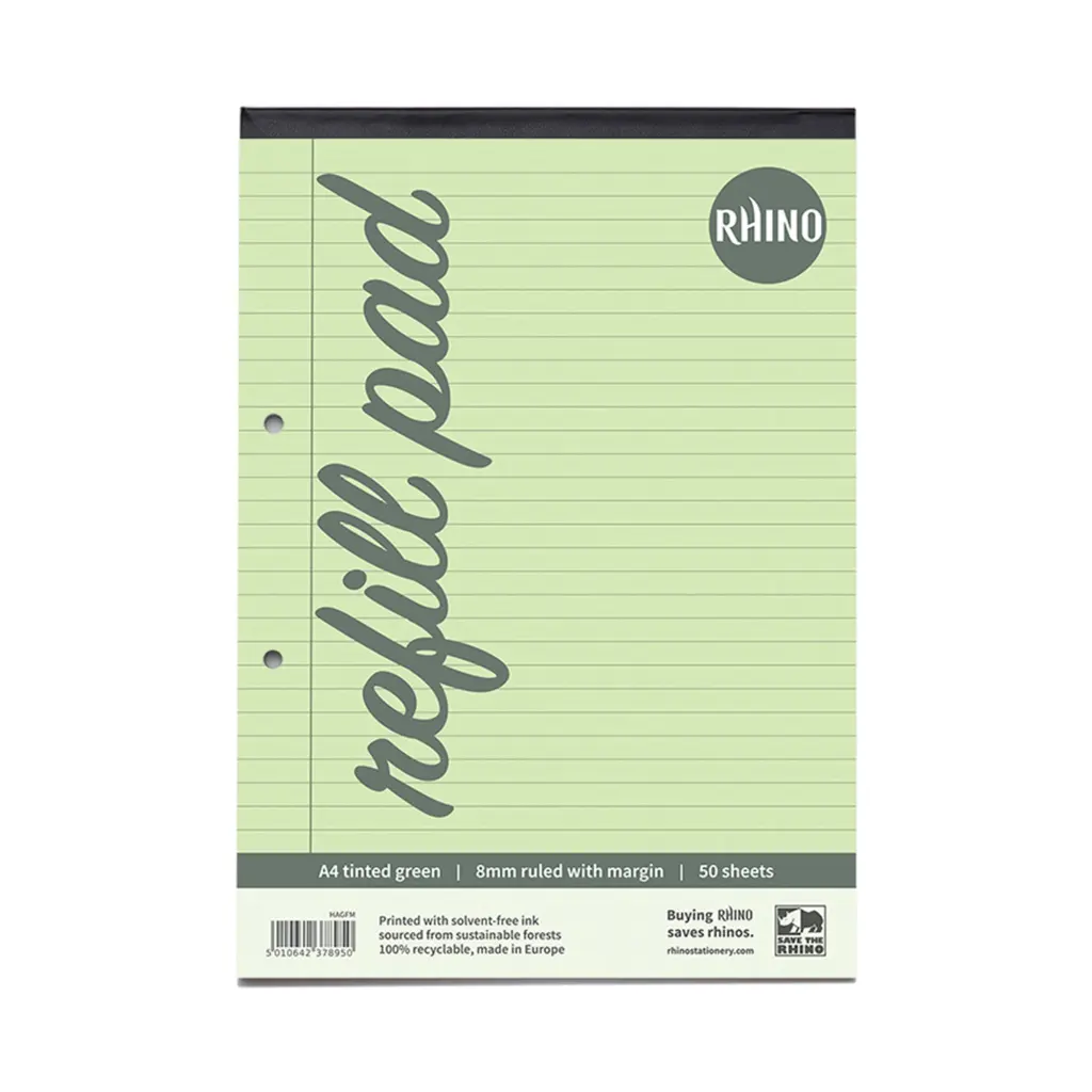 RHINO A4 Special Refill Pad 50 Leaf Green Tinted Paper F8M (Pack of 6)