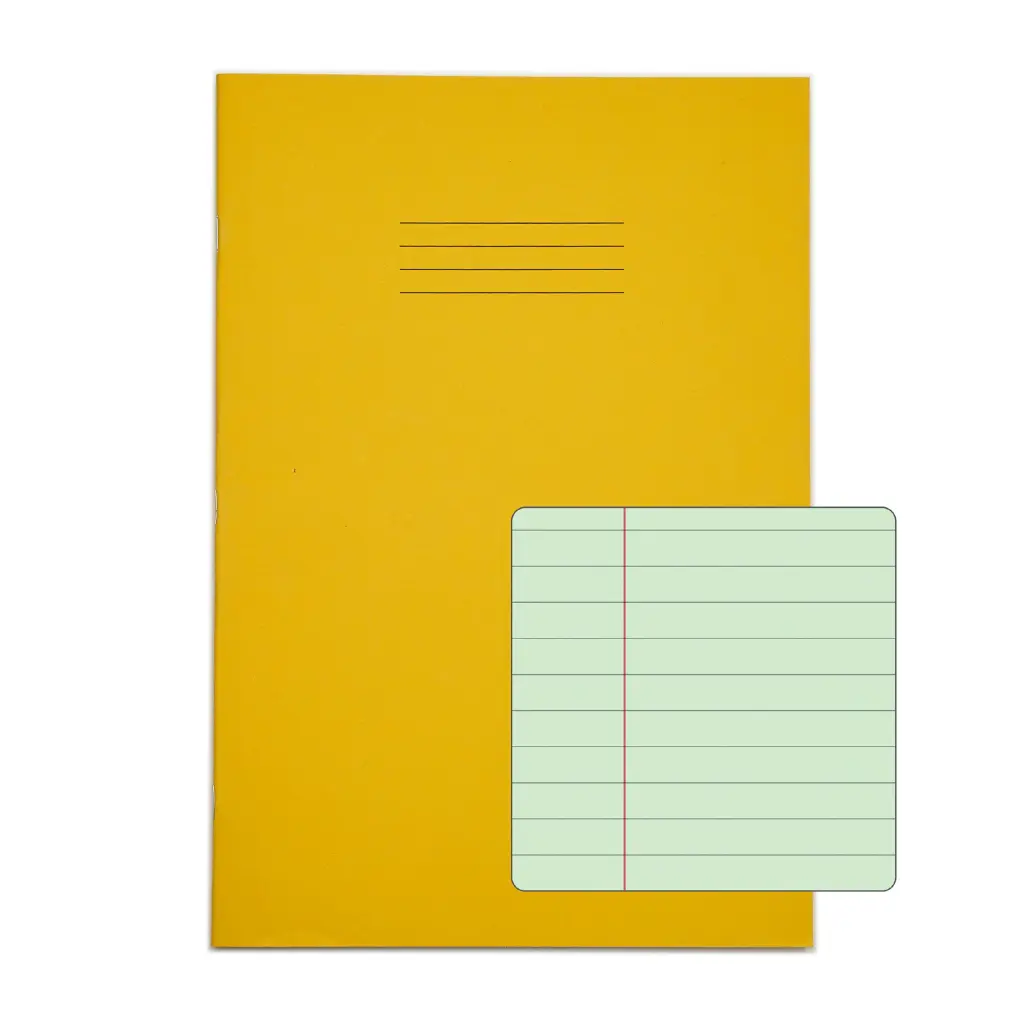 RHINO Special Ex Book A4 48 page Yellow with Tinted Green Paper F8M (Pack of 10)
