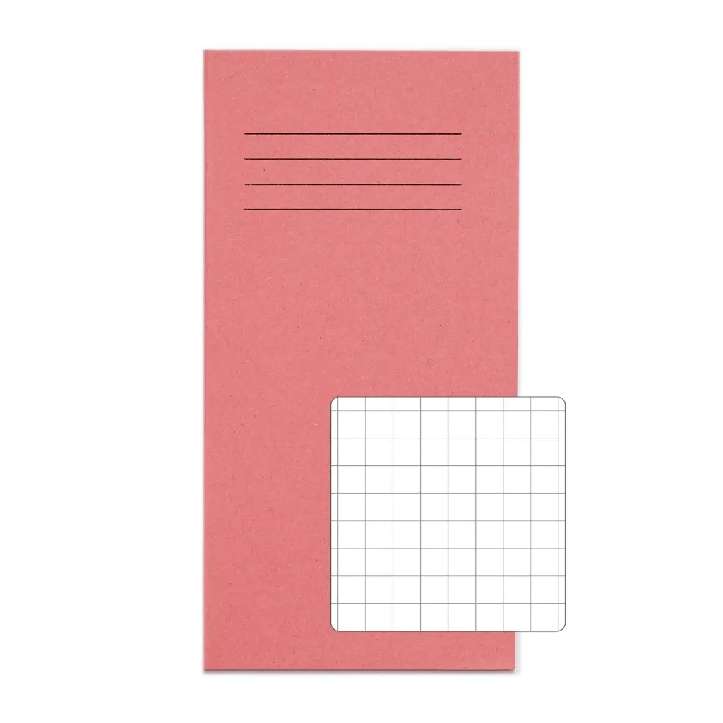 RHINO 8 x 4 Exercise Book 32 Pages, Pink 10mm Squared (Pack of 100)