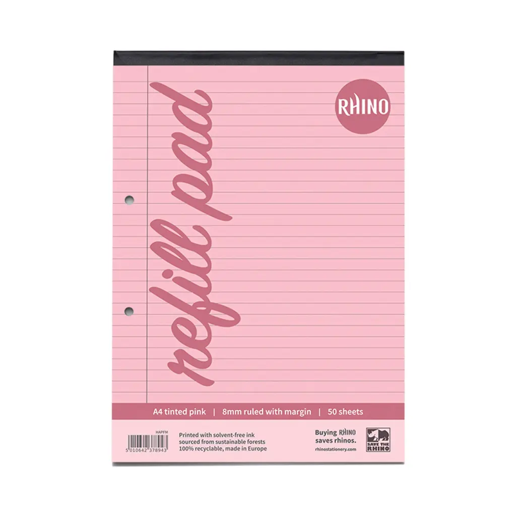 RHINO A4 Special Refill Pad 50 Leaf, Pink Tinted Paper, F8M (Pack of 6)
