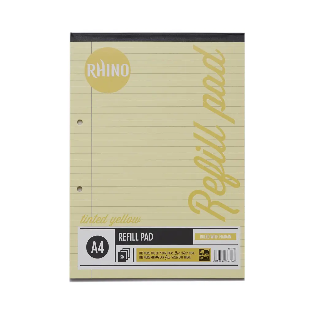 RHINO A4 Special Refill Pad 50 Leaf, Yellow Tinted Paper, F8M (Pack of 6)
