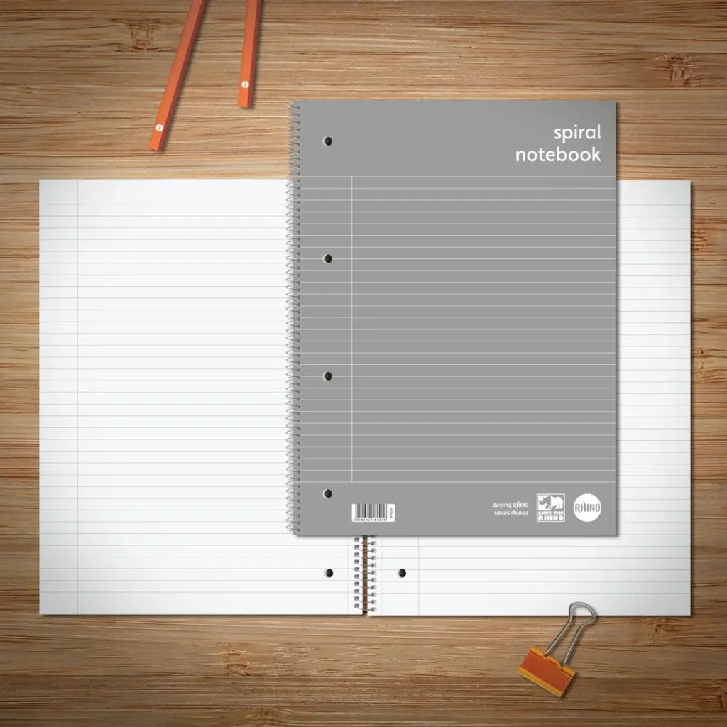 RHINO Everyday A4+ Spiral Notebook 140 Pages / 70 Leaf 8mm Lined with Margin (Pack of 5)