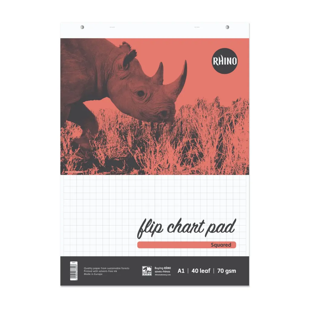 RHINO Office A1 Flip Chart Pad 40 Leaf 20mm Squared with Plain Reverse (Pack of 10)