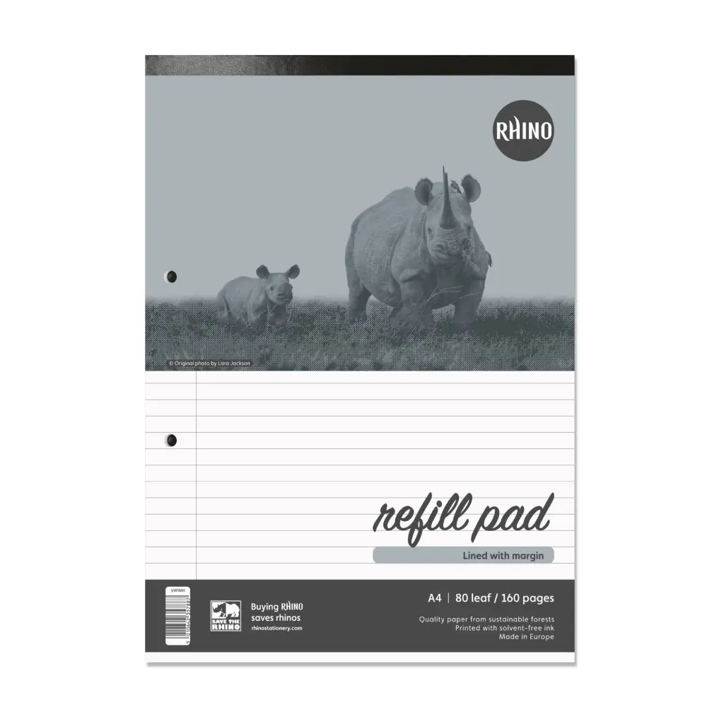 RHINO Office A4 Refill Pad Headbound 160 Pages / 80 Leaf 8mm Lined with Margin (Pack of 10)