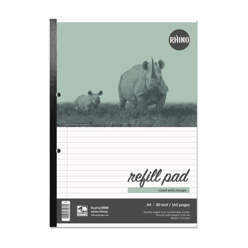 RHINO Office A4 Refill Pad Sidebound 160 Pages / 80 Leaf 8mm Lined with Margin (Pack of 10)