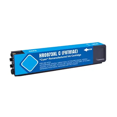 Reman HP G+G PageWide Pro 452 Hi Cap Cyan Ink Ctg F6T81AE HP 973X 7000 Pages