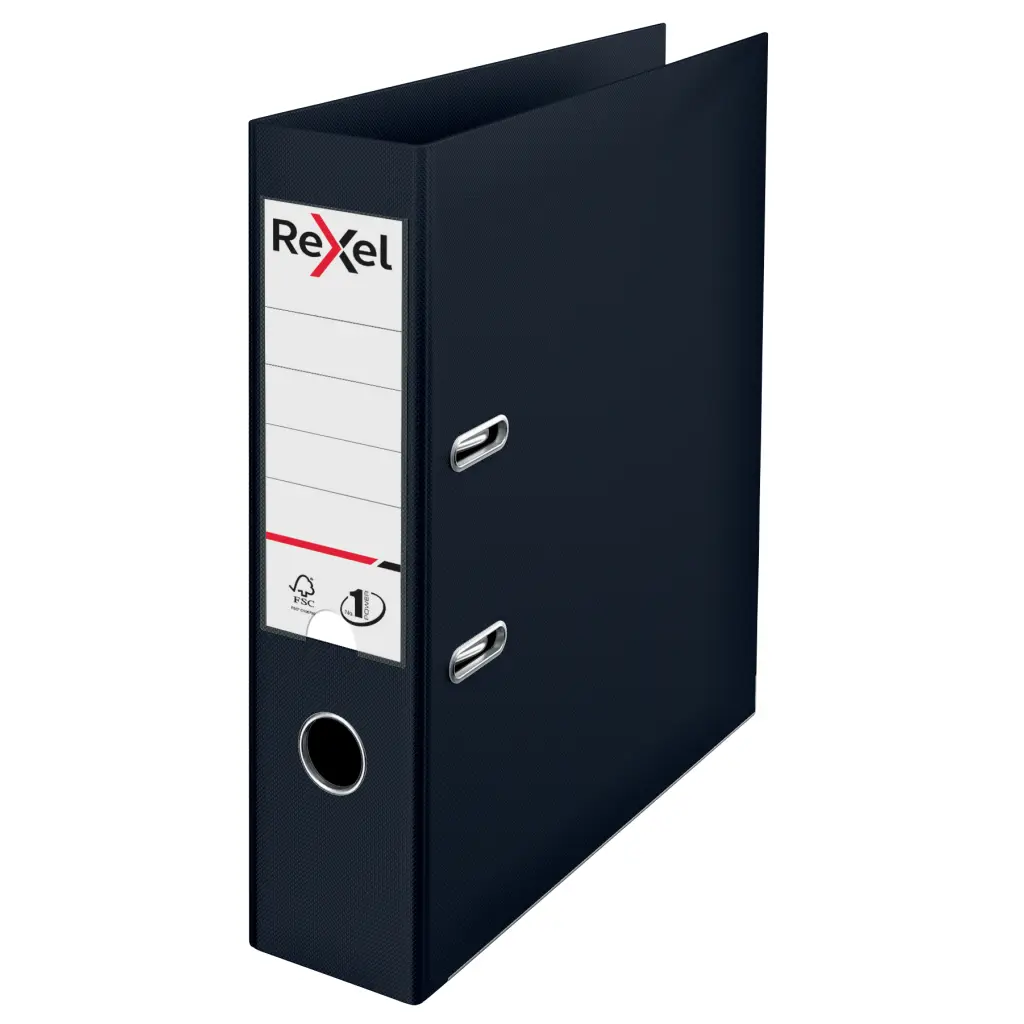 Rexel Choices A4 PP Lever Arch File 30% Pre-Consumer Recycled Foil 75mm Black (10)
