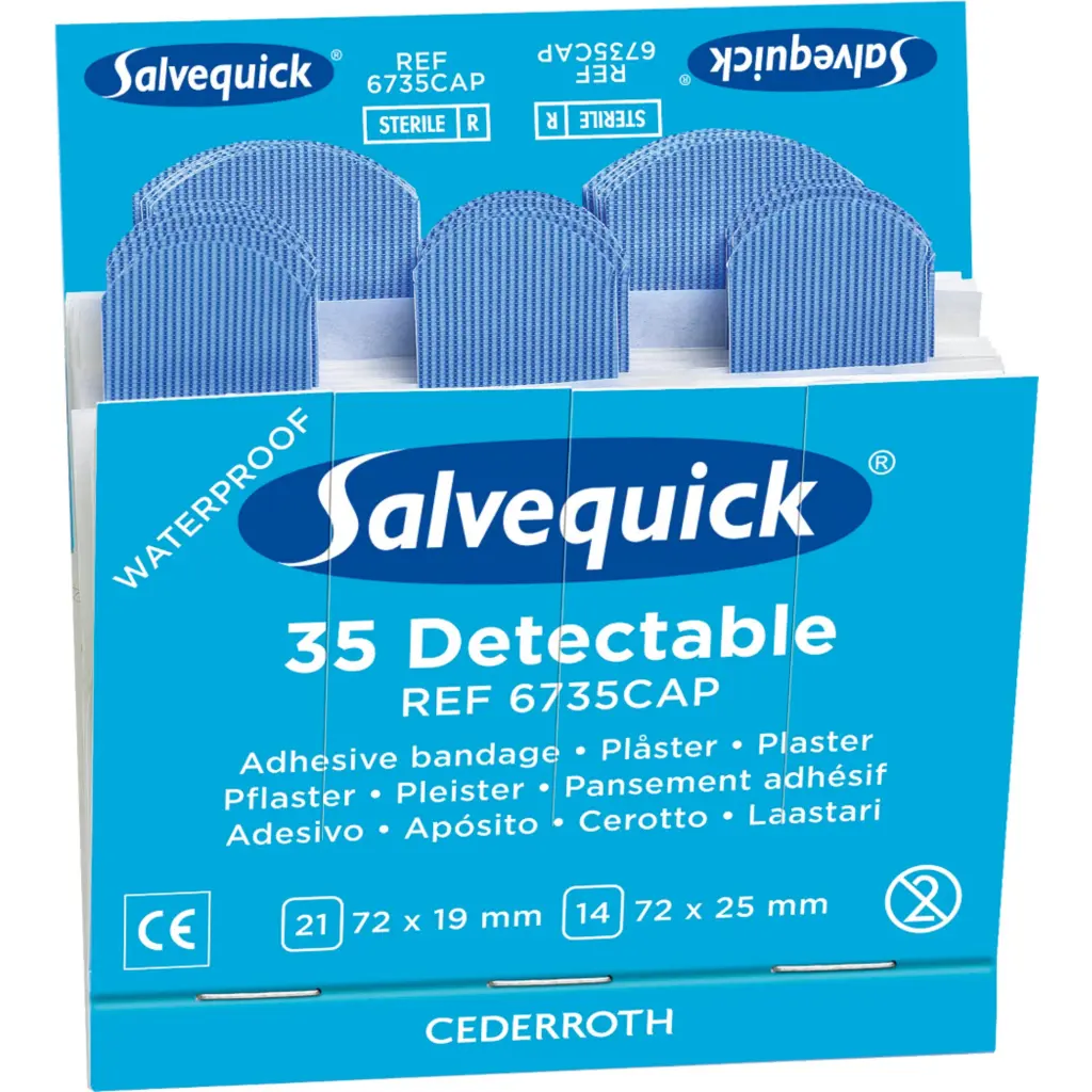 Salvequick Detectable Plasters Refill 6X35 Blue  (Box of 6)