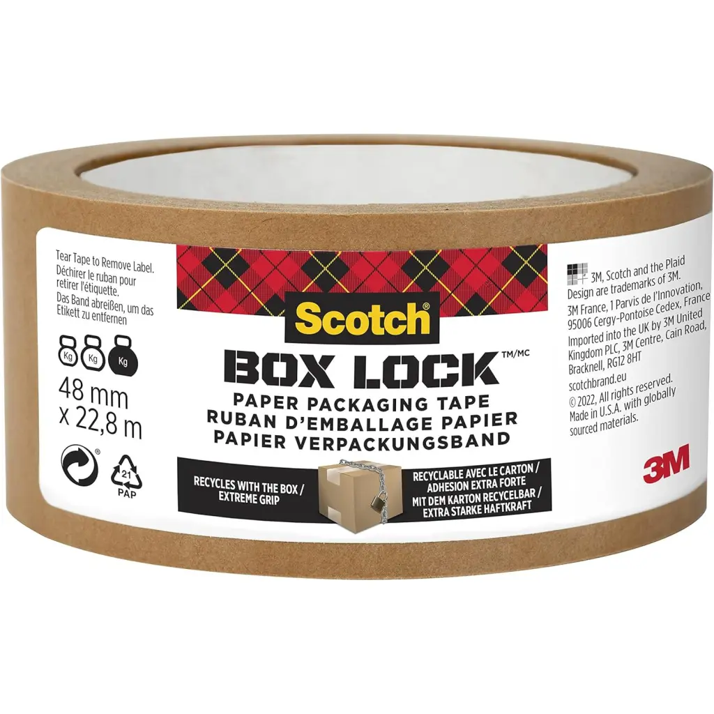 Scotch® Box Lock™ Paper Packaging Tape 48 mm x 22.8 m 1 Roll/Pack