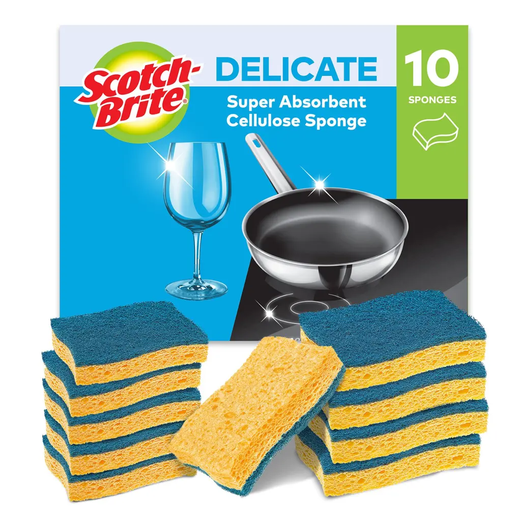Scotch-Brite® Delicate Non-Sctratch Cellulose Scrub Sponge 10 pieces - highly absorbent scourer ideal for everyday cleaning tasks