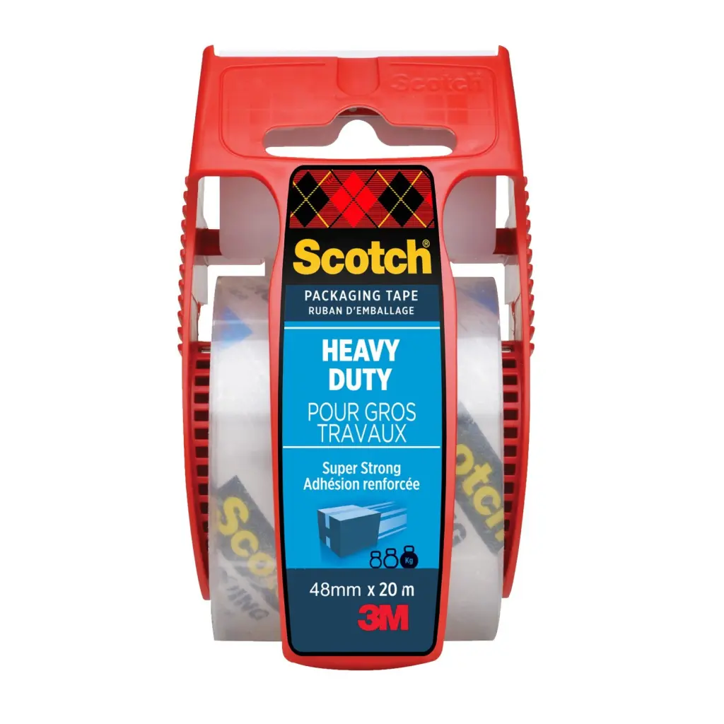 Scotch® Heavy Duty Packaging Tape Transparent 48 mm x 20 m 1 Roll in Hand Dispenser/Pack