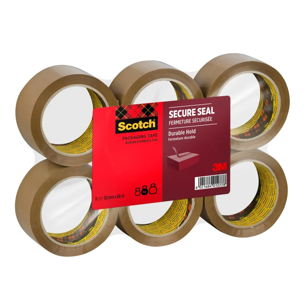 Scotch® Secure Seal Packaging Tape Brown 50 mm x 66 m 6 Rolls/Pack