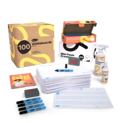 Show-me Bulk Box of 100 x A4 Music Ruled whiteboards, pens and erasers plus 2 free cleaners.