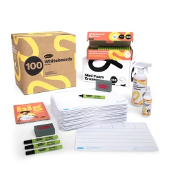 Show-me Bulk Box of 100 x A4 Phoneme 6 Frame Whiteboards, pens and erasers plus 2 free cleaners.