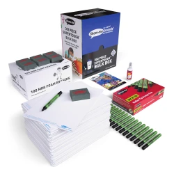 Show-me Bulk Box of 100 x A4 Plain/Plain SUPERTOUGH Whiteboards, pens and erasers plus 1 free cleaner.