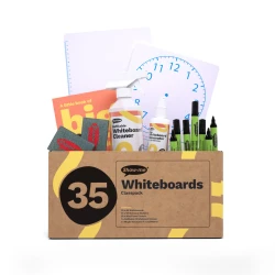 Show-me Classpack of 35 x A4 Clock Face whiteboards, pens and erasers plus 2 free cleaners.