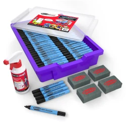 Show-me Classroom Tray of 200 Fine Tip Slim Barrel Whiteboard Pens, 6 Erasers and 1 Sample Bottle of MAGIX Whiteboard Cleaner/Conditioner