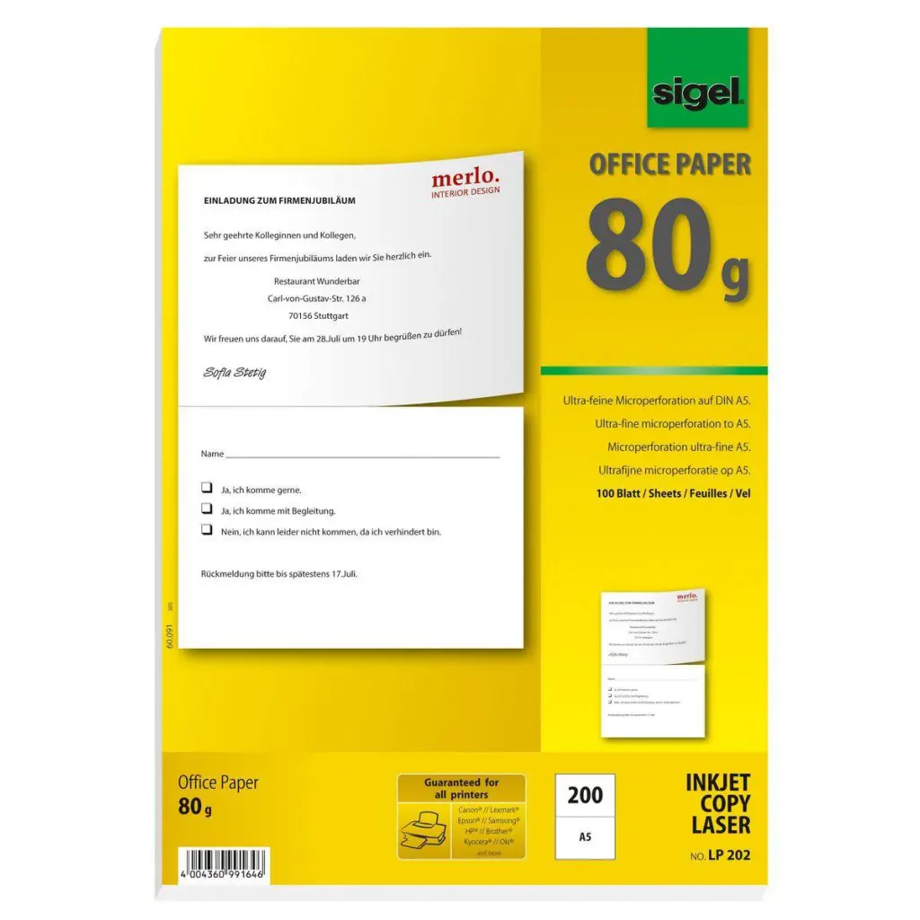 Sigel Special Microperforated Multipurpose Office Paper A5/A4 80GSM 100 A4 Sheets 