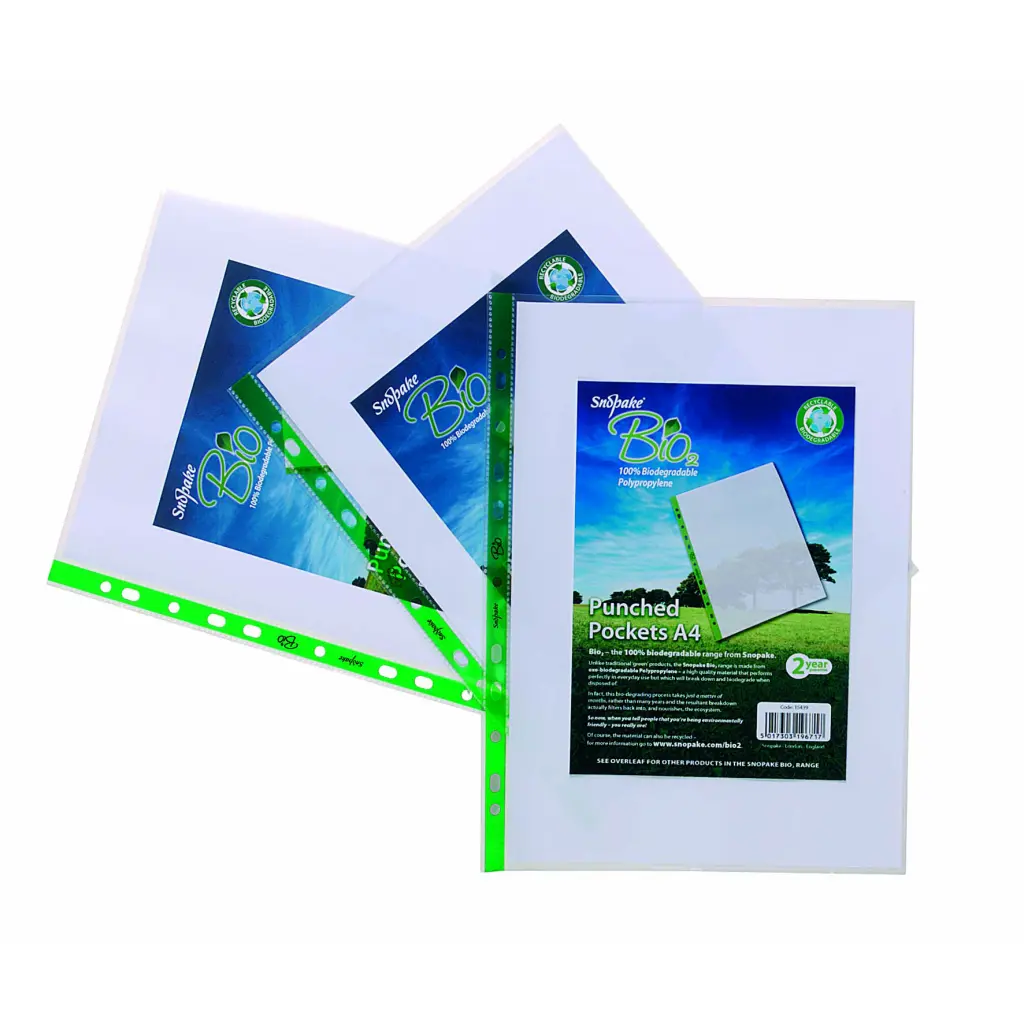 Snopake Bio2 Punched Pockets A4 Clear- 1 Pack of 100