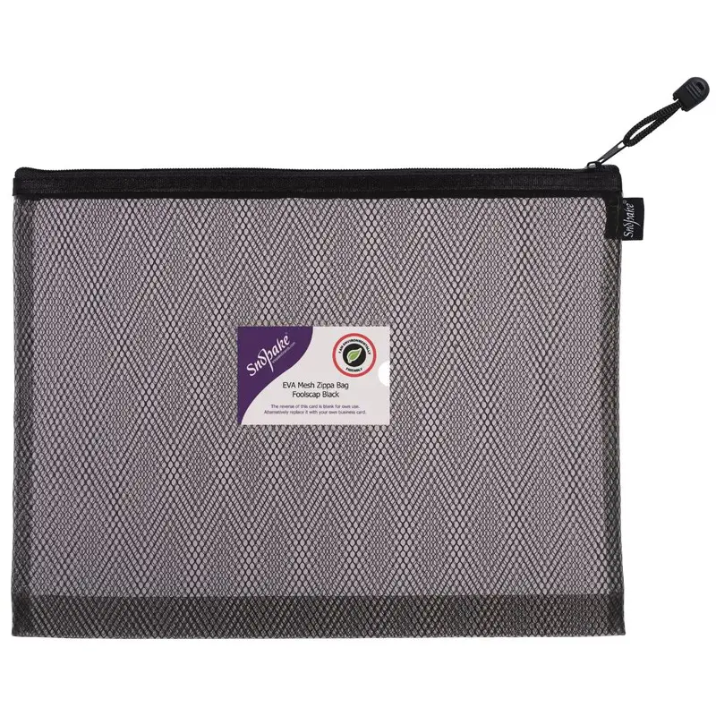 Snopake EVA Black HC Mesh Zippa Bag Foolscap- 3 Bags 