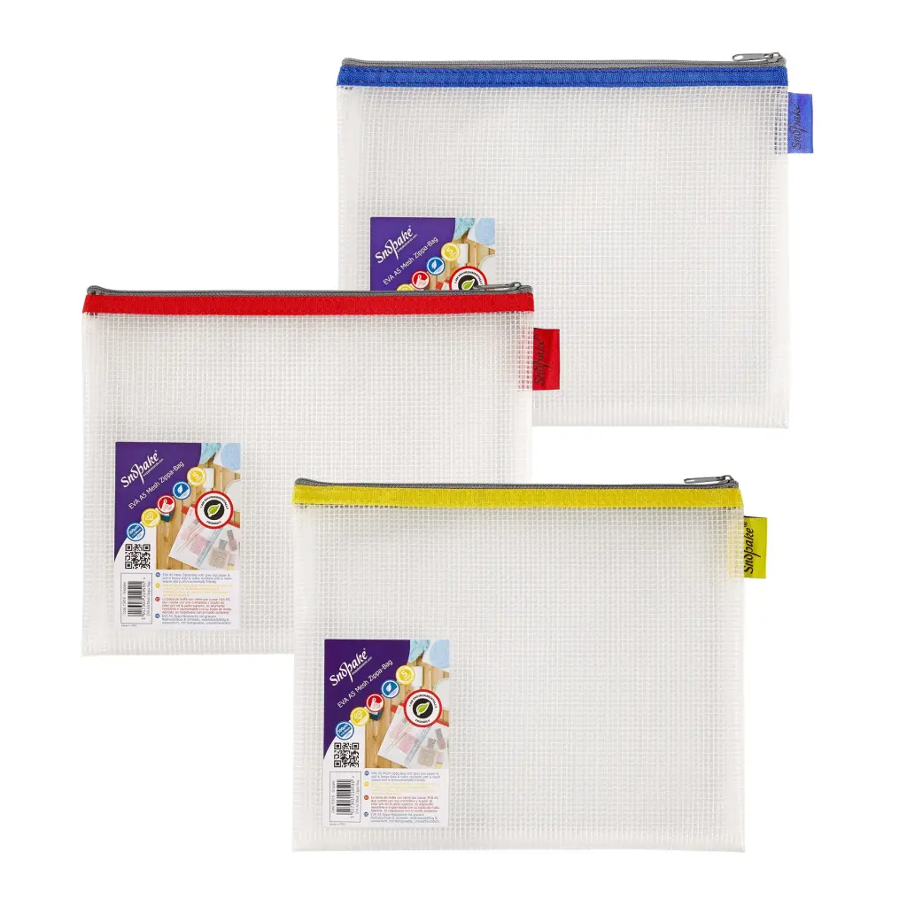Snopake EVA Mesh Zippa Bag A5 Assorted- 3 Bags