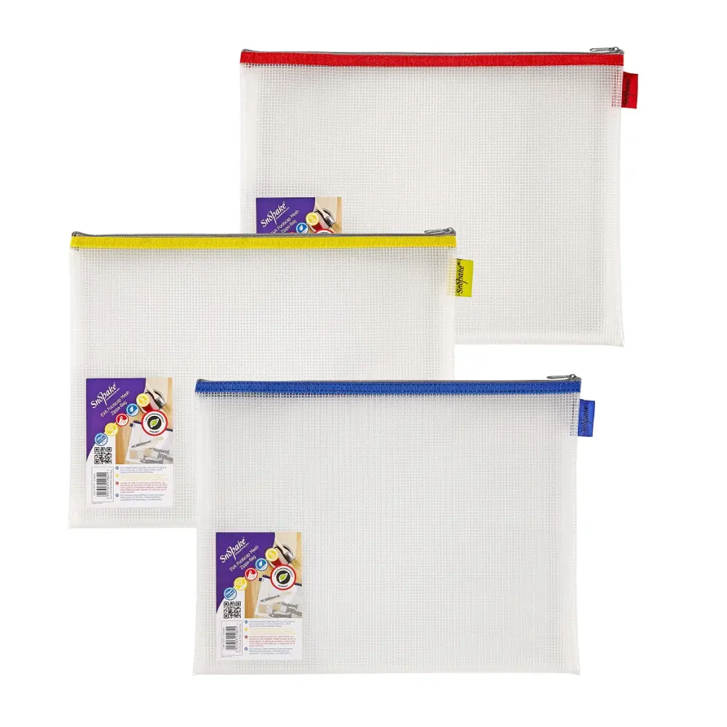Snopake EVA Mesh Zippa Bag Foolscap Assorted- 3 Bags