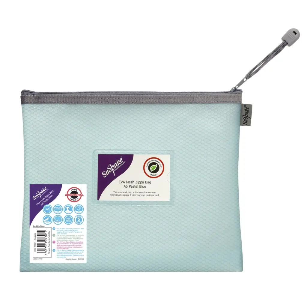 Snopake EVA Pastel Mesh HC A5 Zippa Bag - Blue- 3 Bags