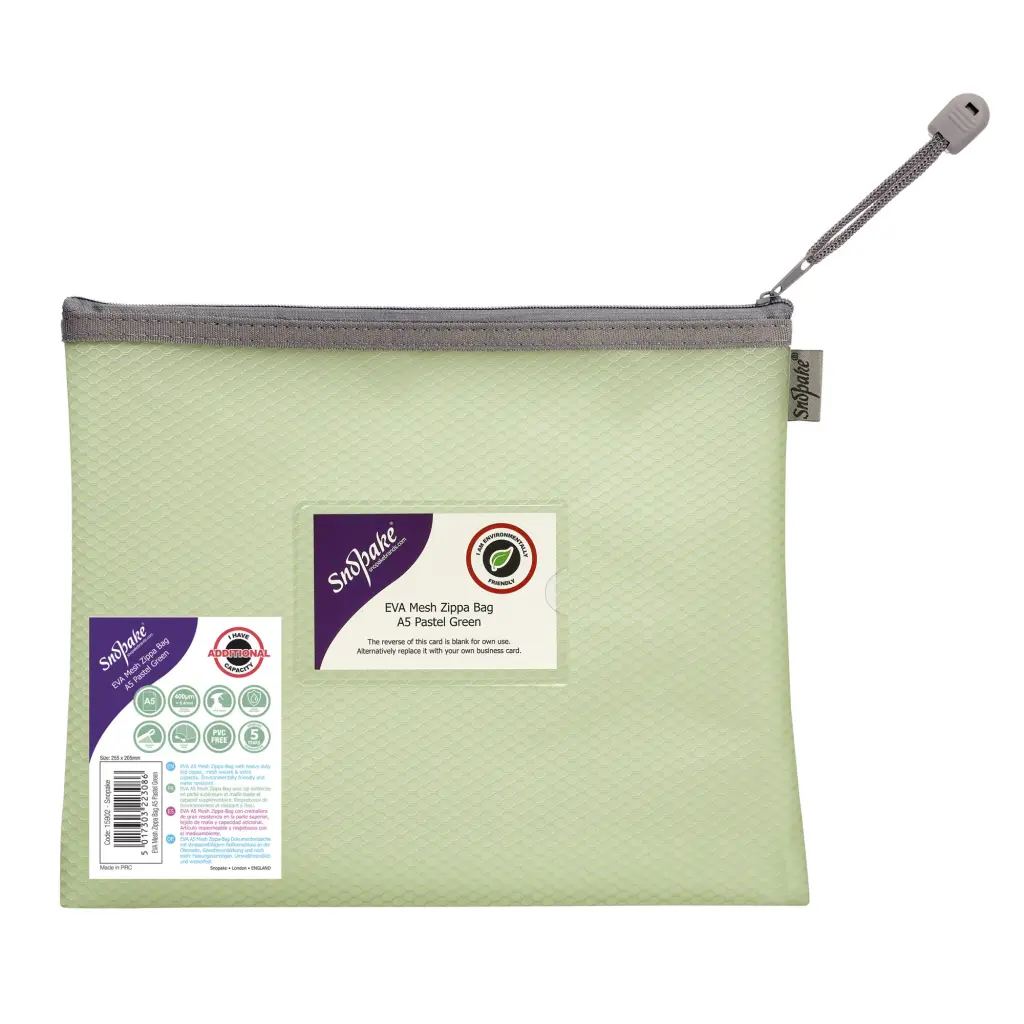 Snopake EVA Pastel Mesh HC A5 Zippa Bag - Green- 3 Bags 