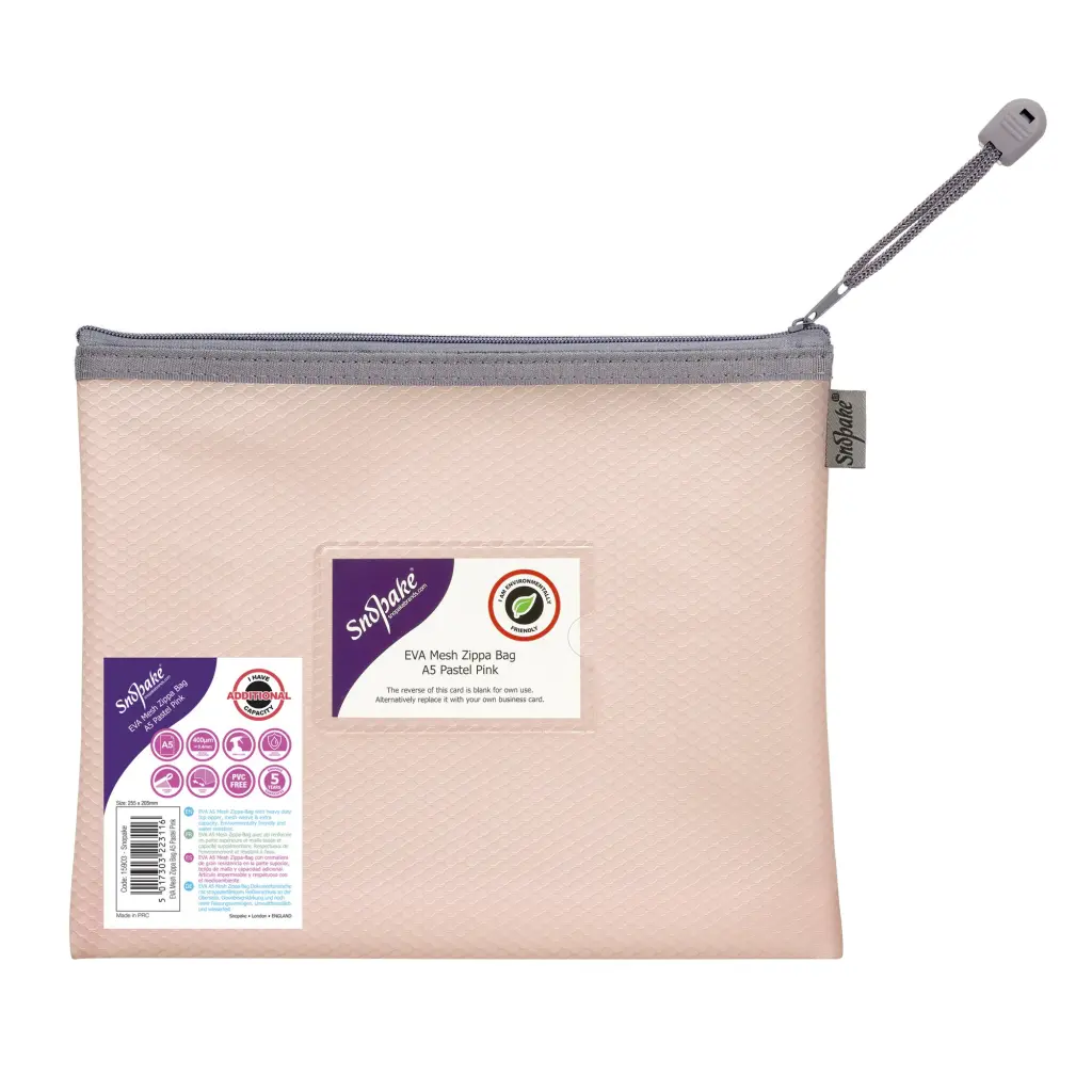 Snopake EVA Pastel Mesh HC A5 Zippa Bag - Pink- 3 Bags