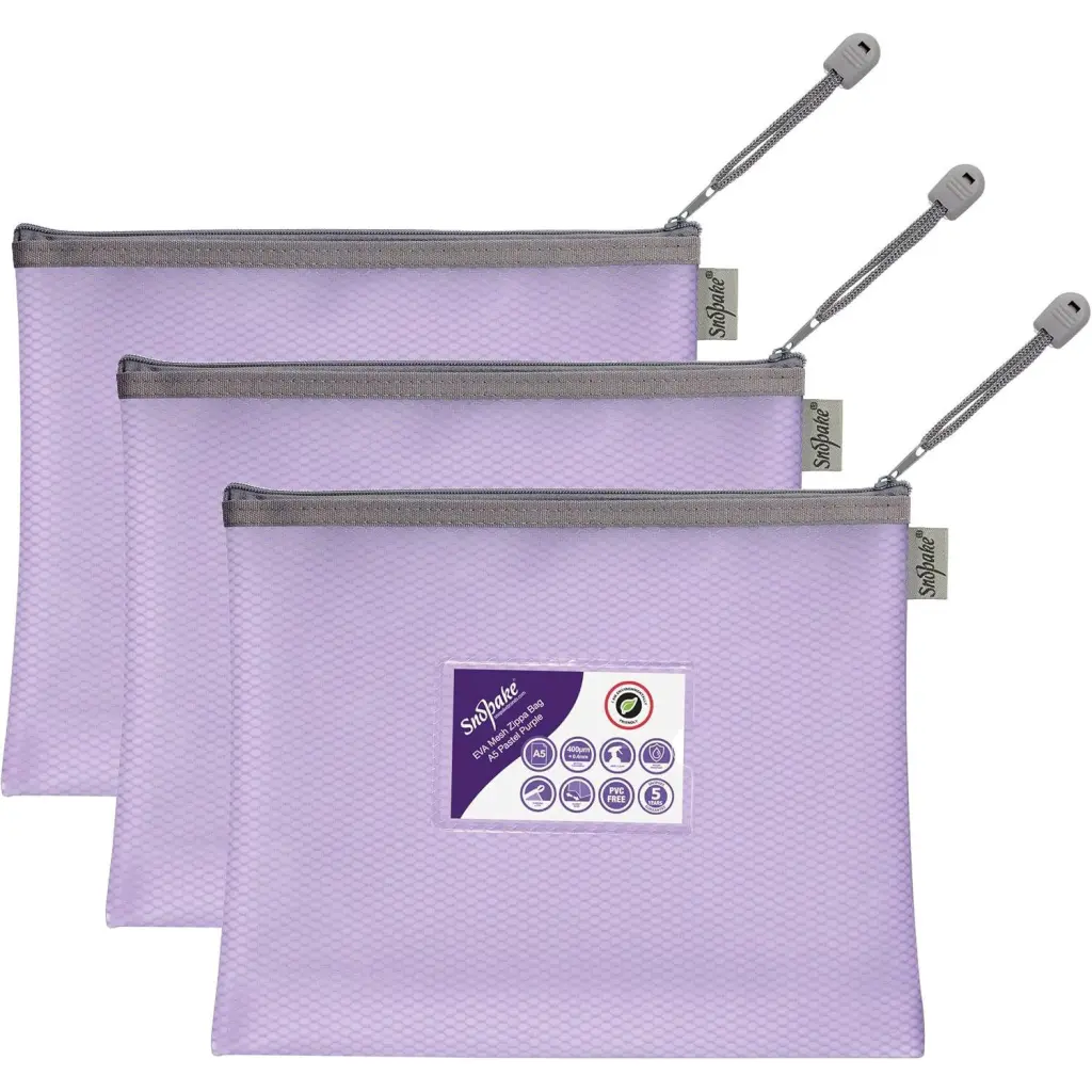 Snopake EVA Pastel Mesh HC A5 Zippa Bag - Purple- 3 Bags