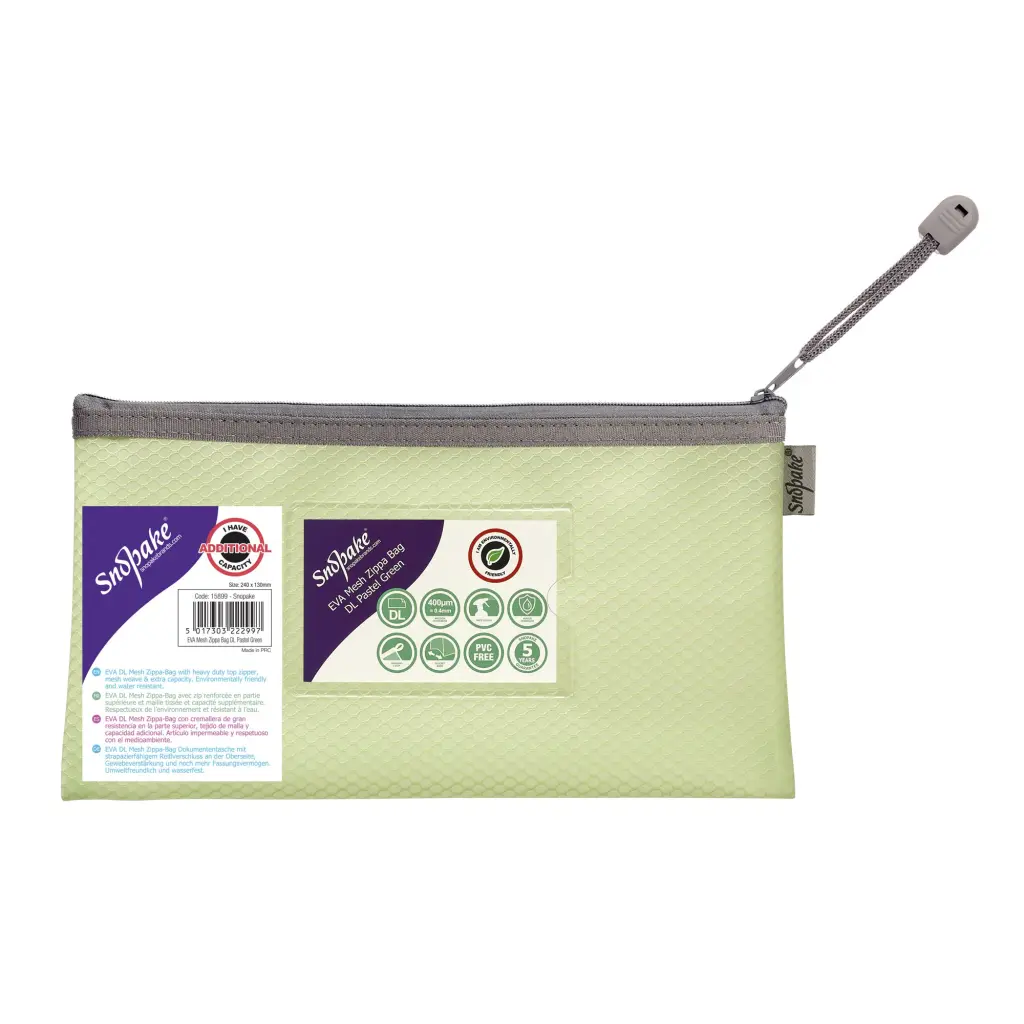 Snopake EVA Pastel Mesh HC DL Zippa Bag - Green- 3 Bags