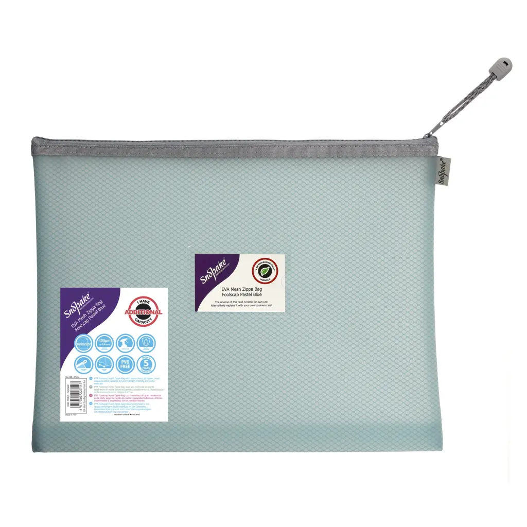 Snopake EVA Pastel Mesh HC Foolscap Zippa Bag - Blue- 3 Bags