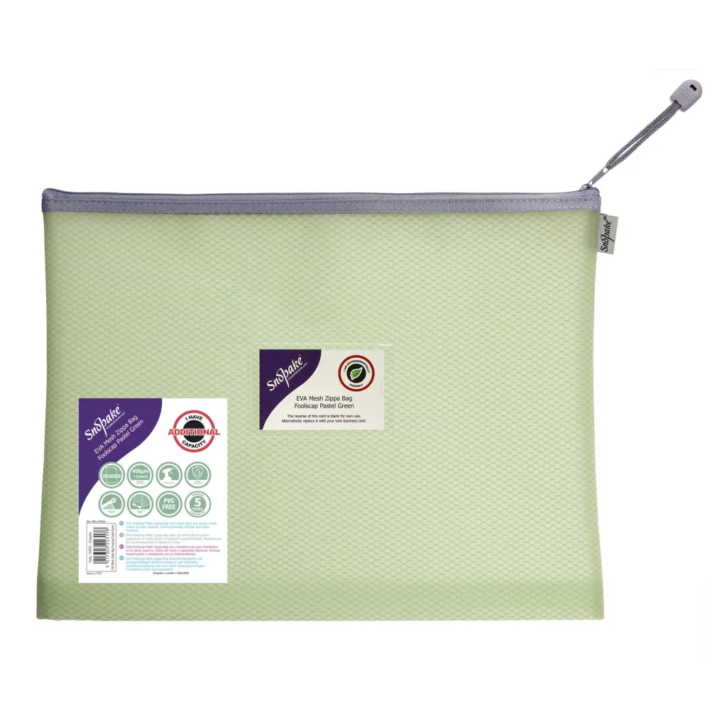 Snopake EVA Pastel Mesh HC Foolscap Zippa Bag - Green- 3 Bags