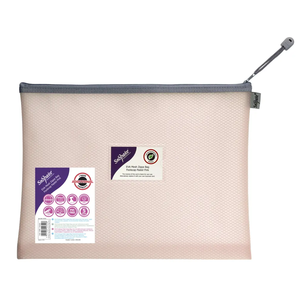 Snopake EVA Pastel Mesh HC Foolscap Zippa Bag - Pink- 3 Bags 