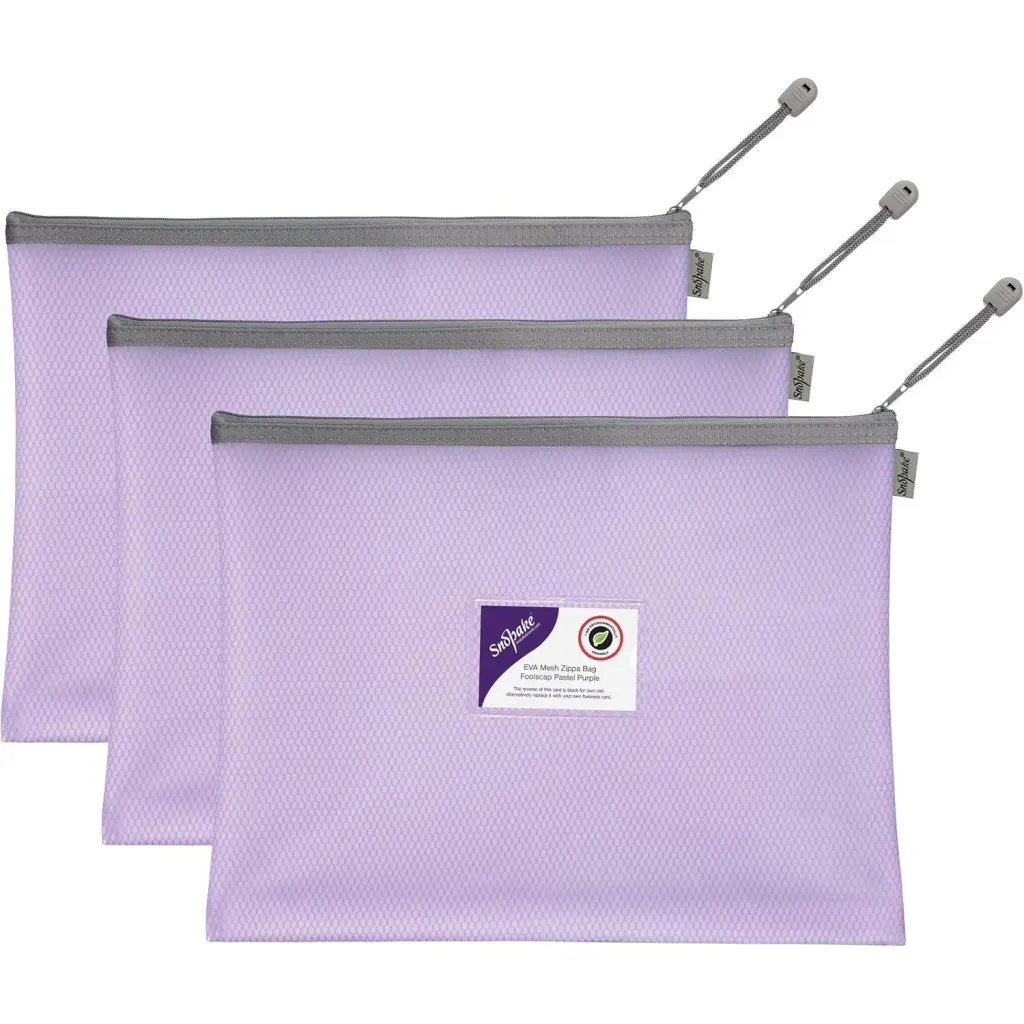 Snopake EVA Pastel Mesh HC Foolscap Zippa Bag - Purple- 3 Bags