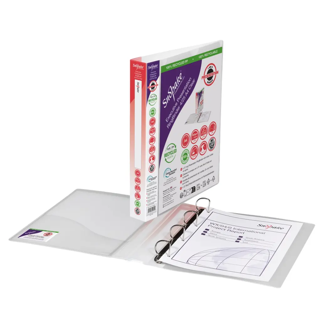 Snopake Executive Presentation RingBinder  4/25 'D' Ring A4 Clear- 10 Binders