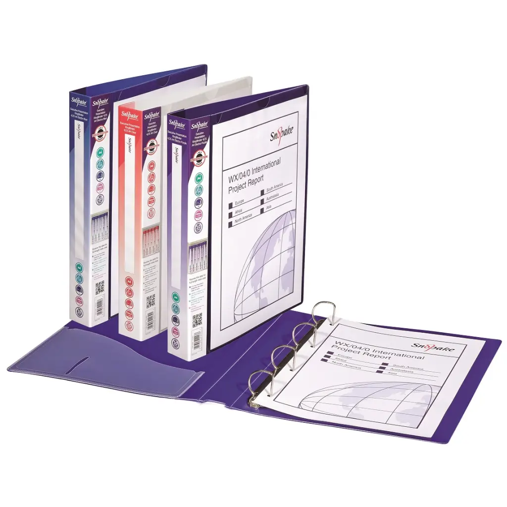Snopake Executive Presentation RingBinder  4/25 'D' Ring A4 Electra Asstd- 10 Binders