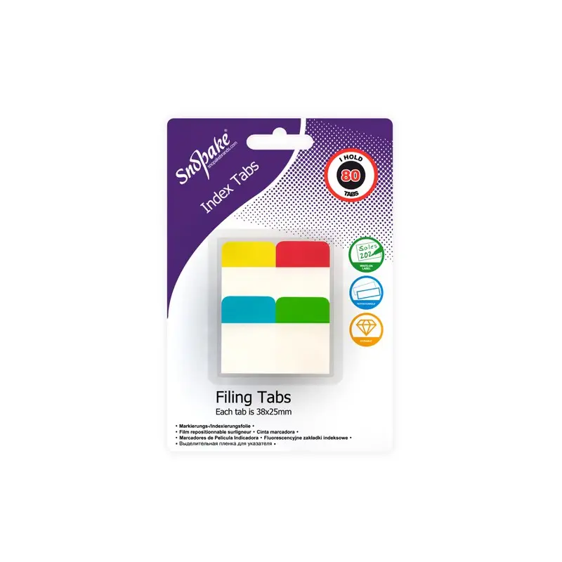 Snopake Filing Index Tabs Assorted - 80 tabs- 12 B/Cards