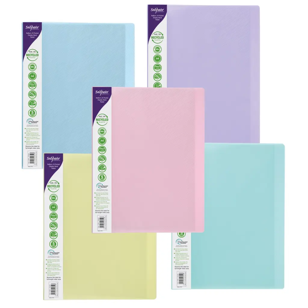 Snopake GRS ReBorn Display Book 24 Pocket / 48 sides to view A4 Pastel Asstd- 5 Books