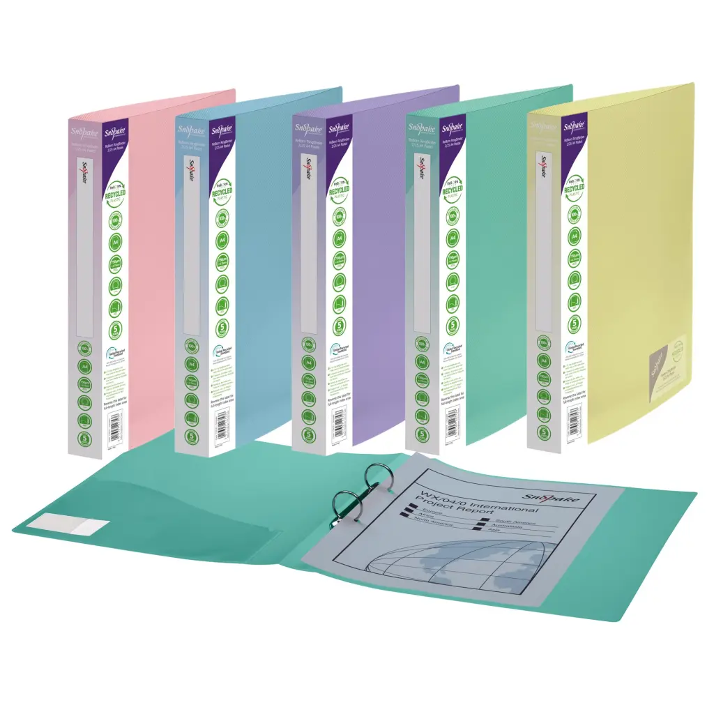 Snopake GRS ReBorn RingBinder 2/25 'O' Ring A4 Pastel Assorted- 5 Binders