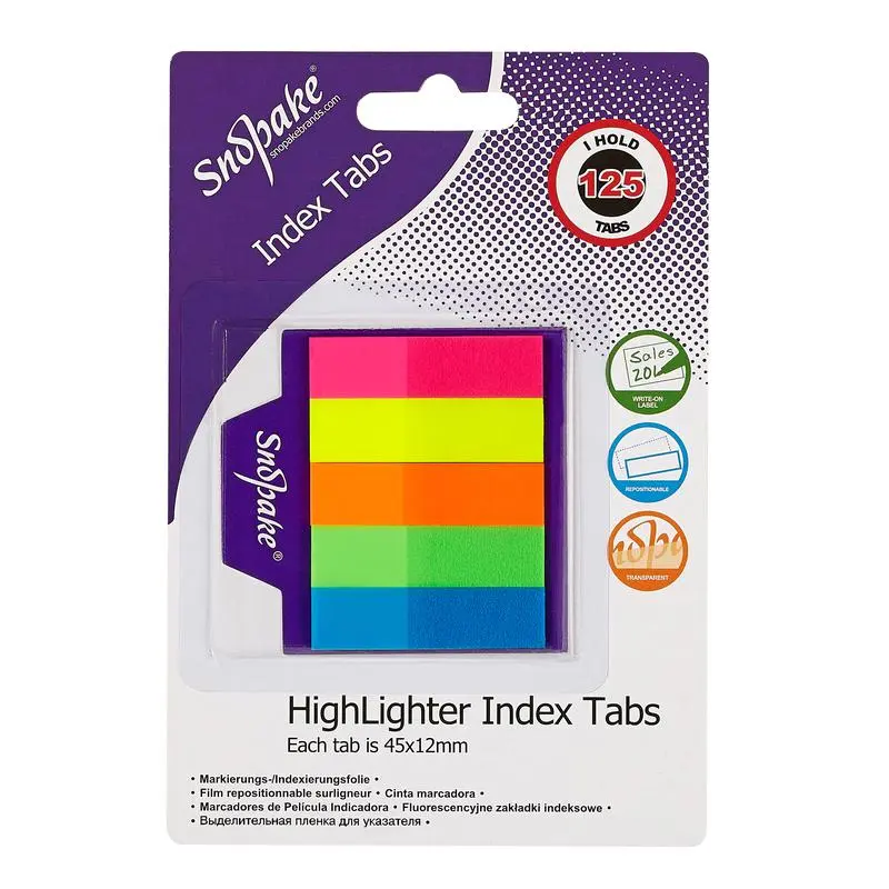Snopake Index Tab Highlighter  Assorted 125 tabs- 12 B/Cards
