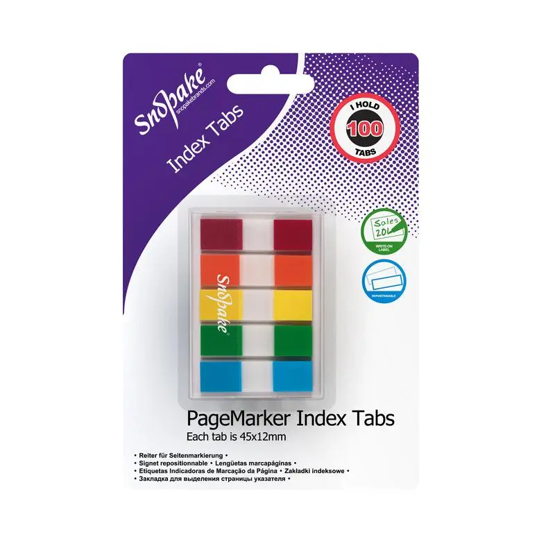 Snopake Index Tab PageMarker Assorted 100 tabs- 12 B/Cards