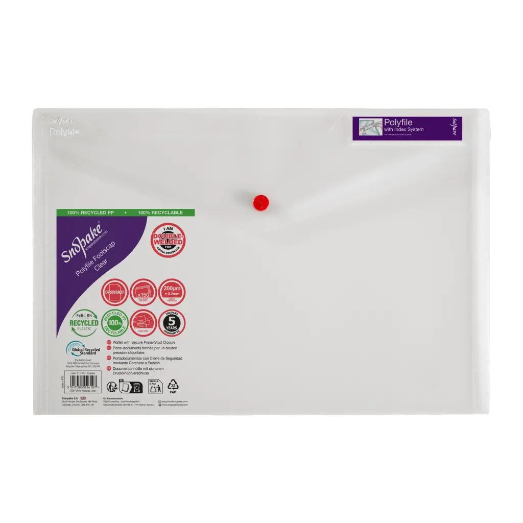 Snopake Polyfile Foolscap Clear- 5 Files
